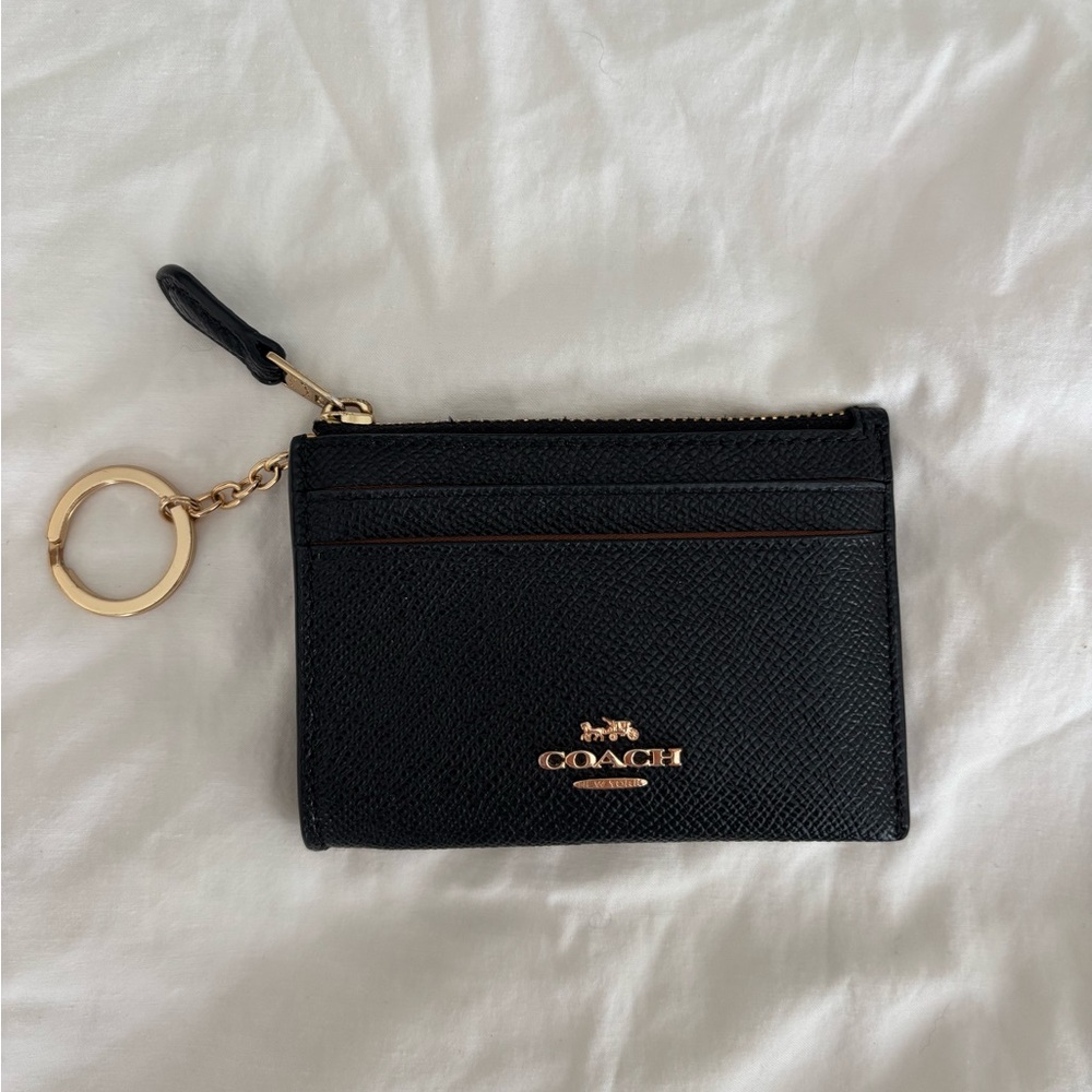 Coach Black Card Holder with Gold Accents